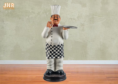 Blanco francés sonriente de la estatua de la estatuilla del cocinero de Polyresin del cocinero de la estatua de la resina de la escultura gorda del cocinero