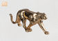 Estatuillas animales de la estatua de la tabla del vidrio de fibra de la escultura del leopardo de Polyresin de la hoja de oro