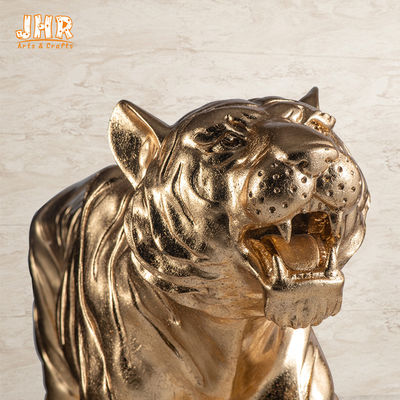 Decoración interior de la resina de la estatuilla de tamaño natural de Tiger Statue Golden Fiberglass Animal